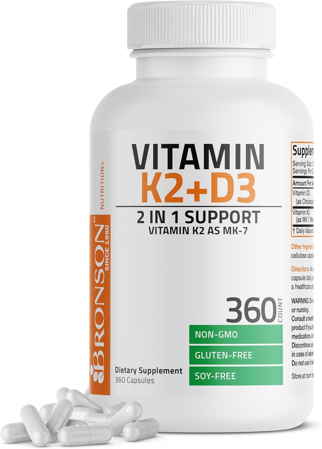 Bronson Vitamina K2 D3 (MK7) Complejo 2 en 1, 360 Cápsulas
