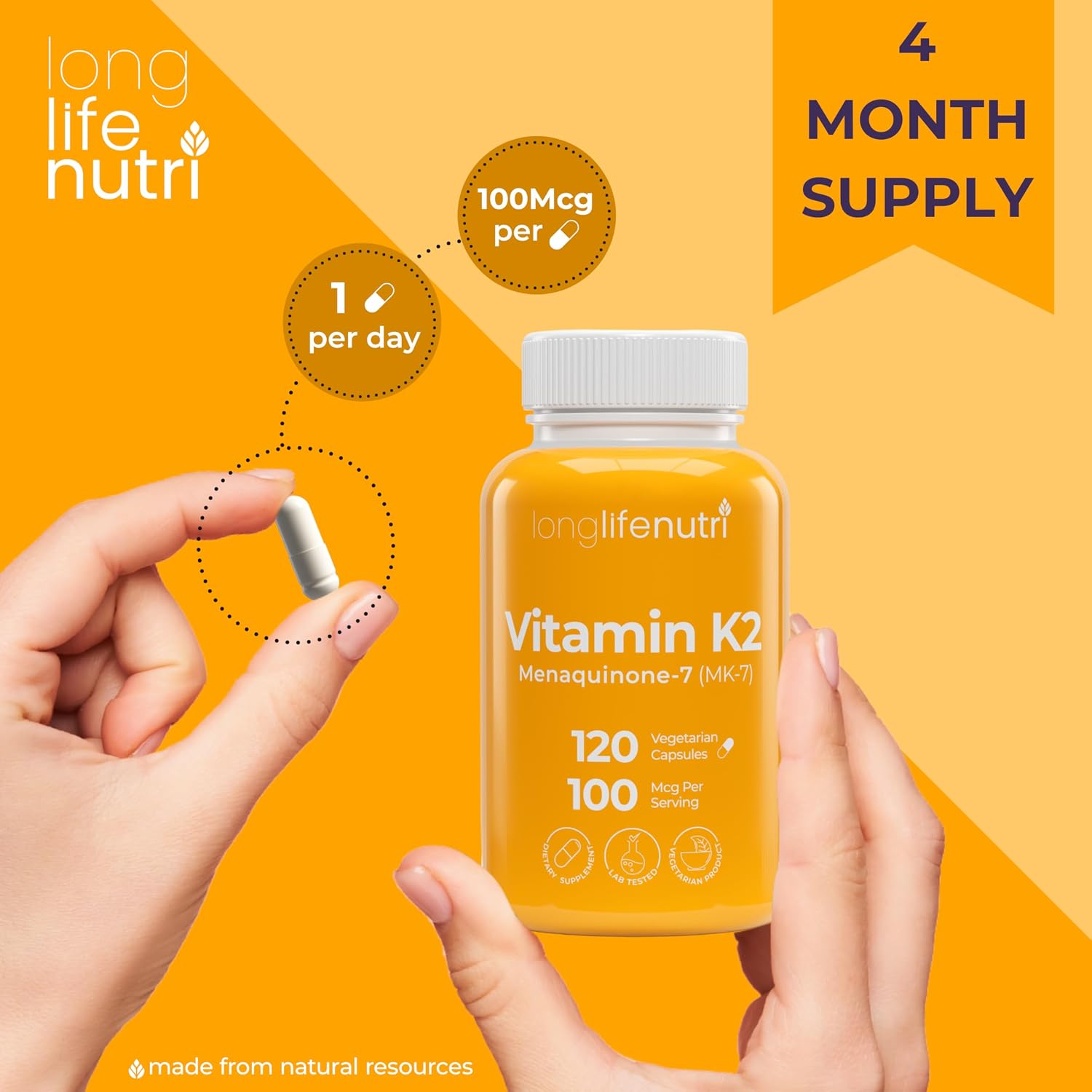 LongLifeNutri Vitamina K2 MK-7 100mcg – 120 Cápsulas Vegetales