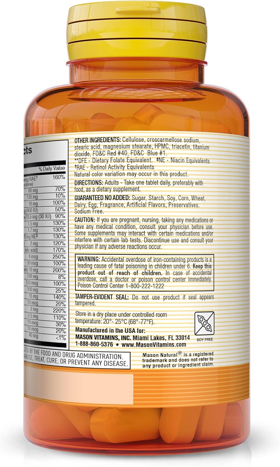 MASON NATURAL Multivitamínico Diario con Minerales - 24 Vitaminas y Minerales Esenciales, Apoya la Salud General, 60 Comprimidos (Pack de 3)