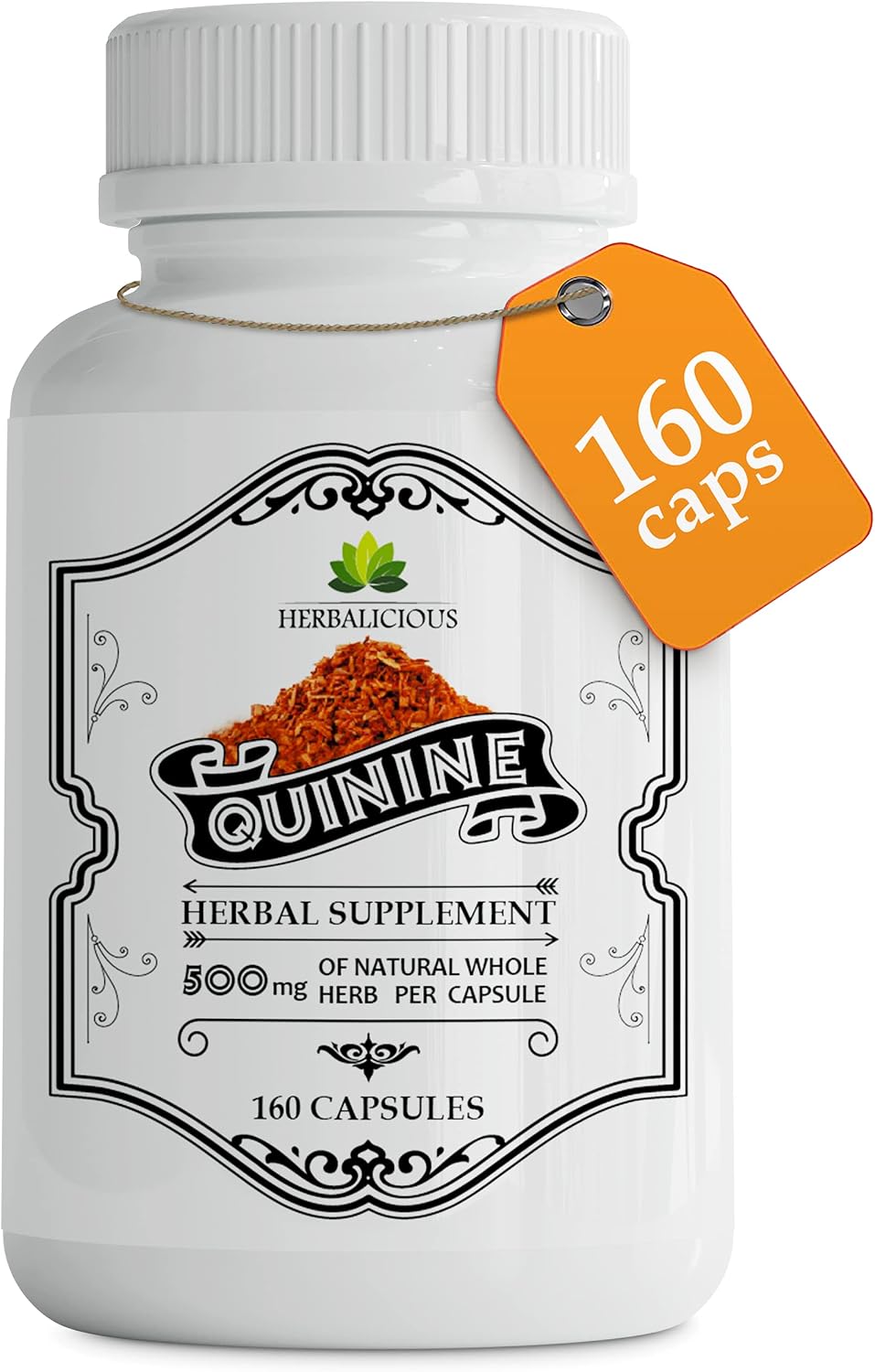 HERBALICIOUS Cápsulas de Quinina - Corteza de Cinchona Officinalis para Calambres Musculares y Salud Digestiva - 500 mg por Cápsula, 160 Cápsulas