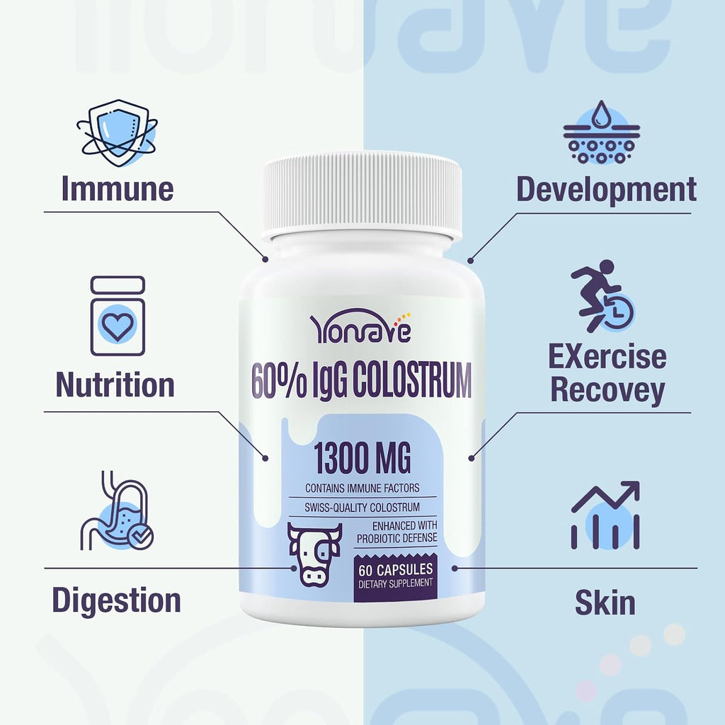 Yonrave Calostro Bovino 1300mg - 60% IgG - 60 Cápsulas