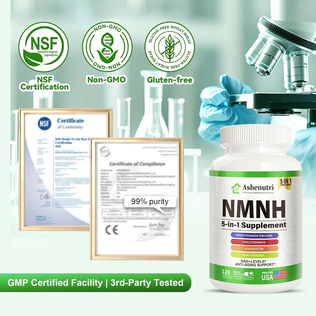 NMNH (Dihidronicotinamida Mononucleótido) con Niacinamida, Quercetina y Resveratrol - Apoyo NAD+ - 120 Cápsulas