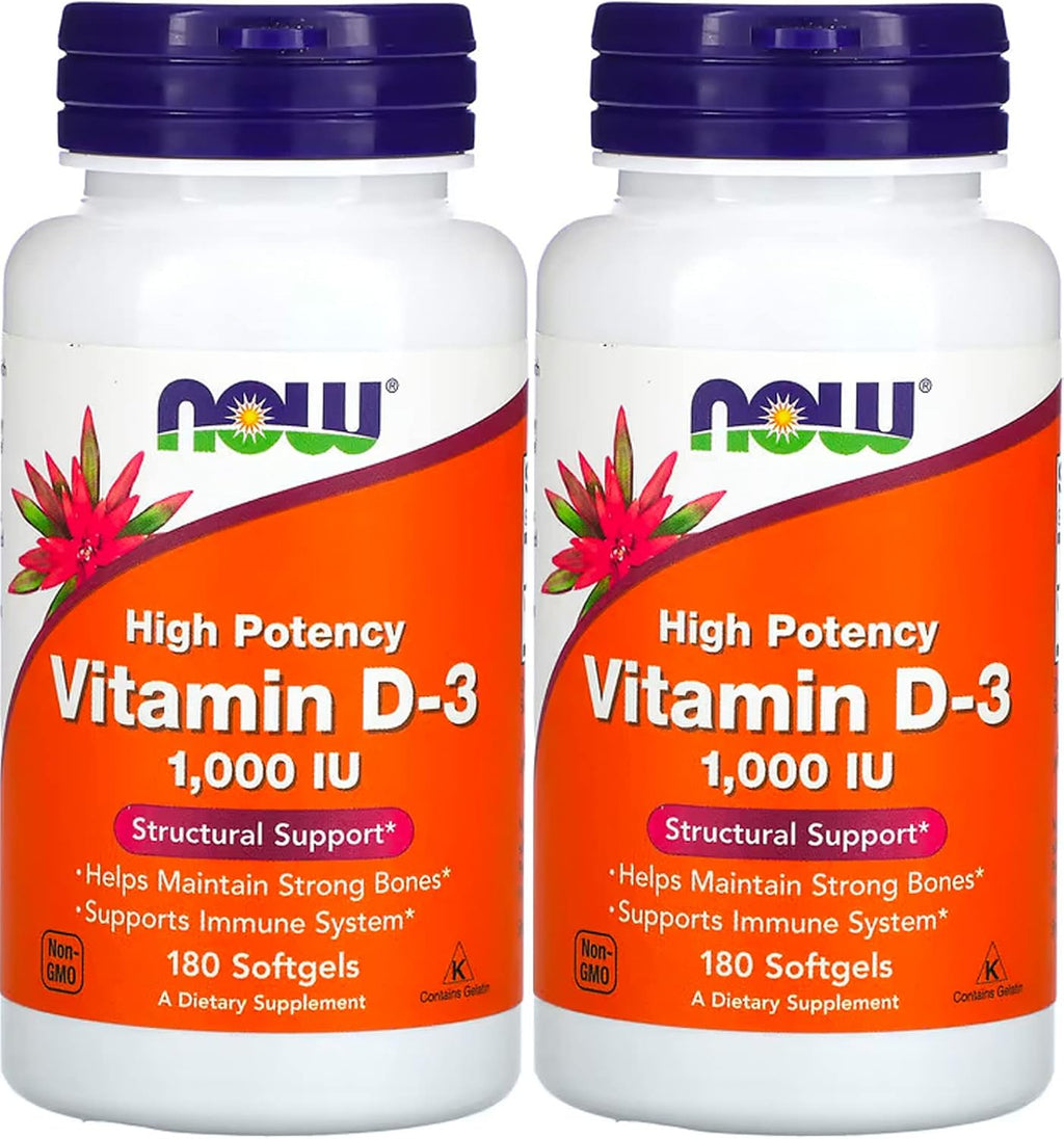 NOW Foods - Vitamina D3 1000 UI (180 cápsulas blandas) Pack de 2