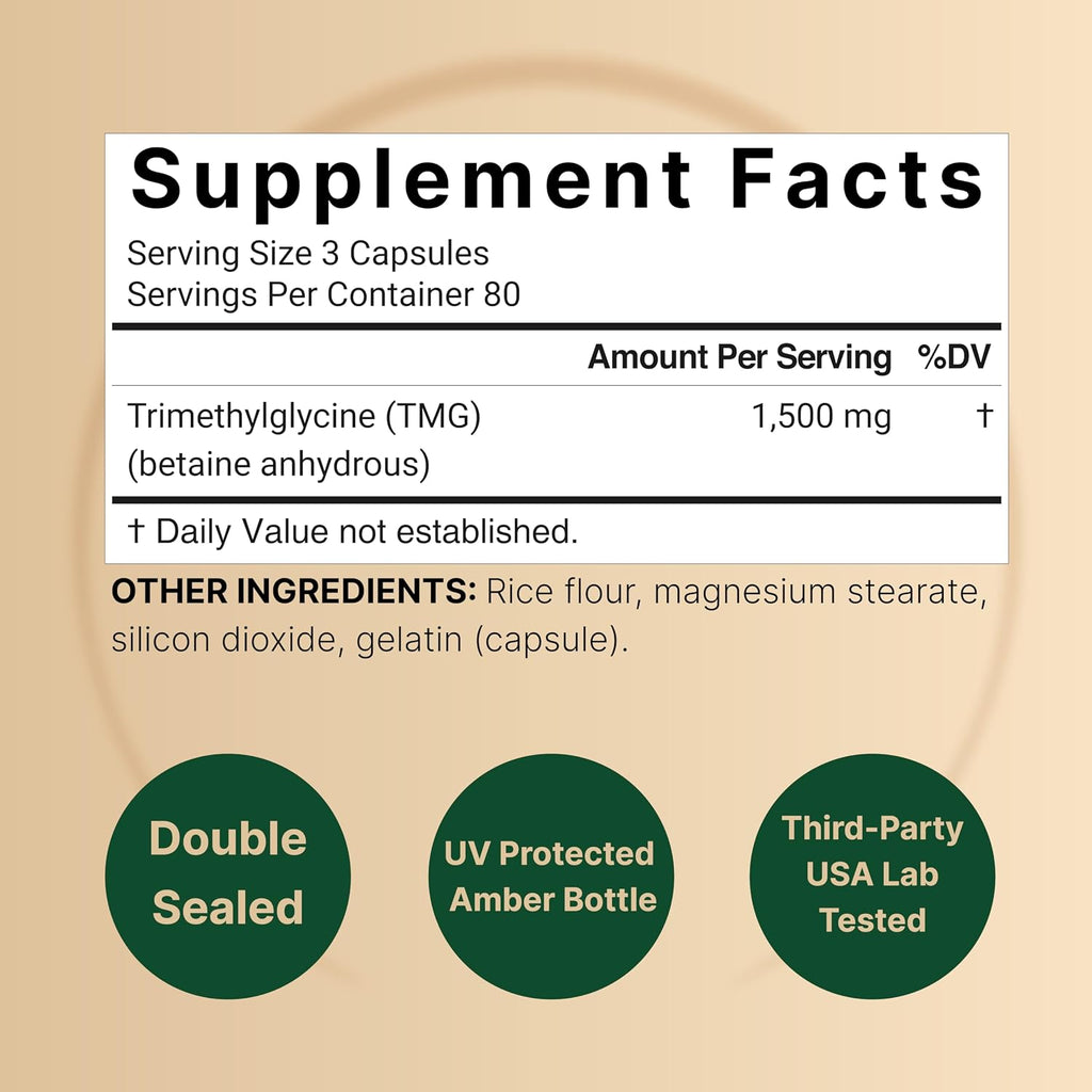 NatureBell TMG 1500mg, 240 Cápsulas - Betaina Anhidra Trimetilglicina