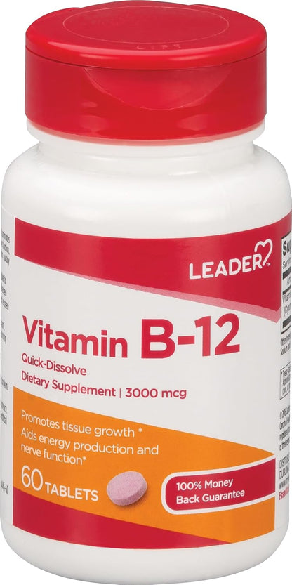 Leader Vitamina B12 3000 mcg Comprimidos de – Reducción del cansancio y la fatiga: Contribuye a disminuir la – Image 1
