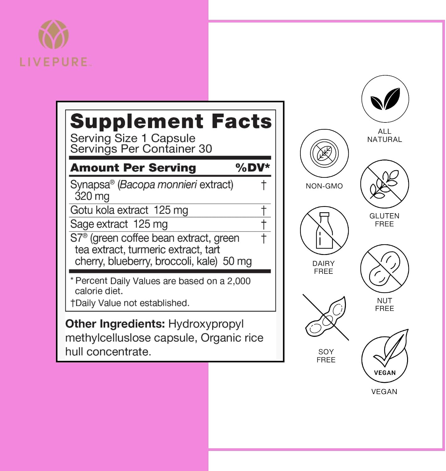 Pure Neuro Boost - 30 Cápsulas - Suplemento Nootrópico Natural