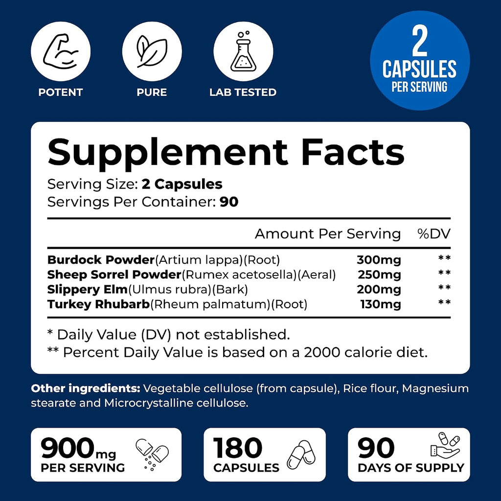 Essiac Tea Cápsulas de We Like Vitamins - 180 Cápsulas con Bardana, Acedera, Olmo Americano y Ruibarbo - 900mg por Dosis