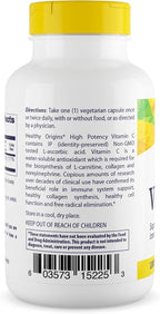 Healthy Origins Vitamina C 1000 mg (No GMO, Alta Potencia, Apoyo Inmunitario, Vegano), 360 Cápsulas Vegetales
