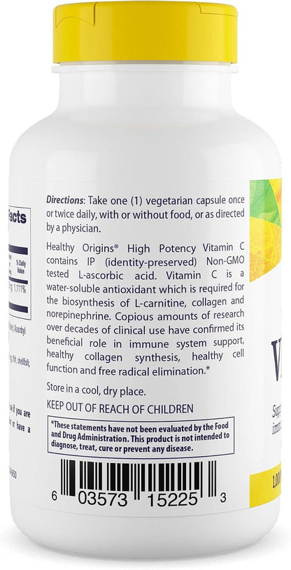 Healthy Origins Vitamina C 1000 mg (No GMO, Alta Potencia, Apoyo Inmunitario, Vegano), 360 Cápsulas Vegetales – Image 3