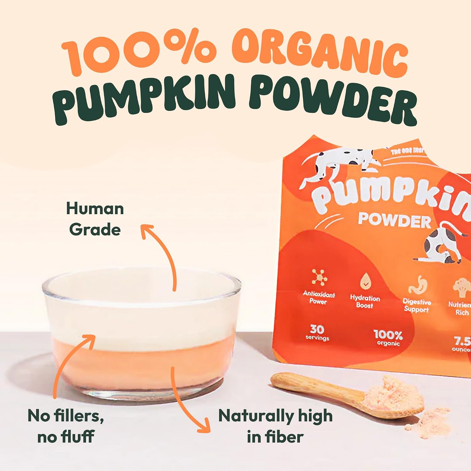 Pure Paws Polvo de Calabaza Orgánico para Perros, Cachorros, Gatos y Gatitos - Complemento Digestivo Esencial 212g (7.5oz)