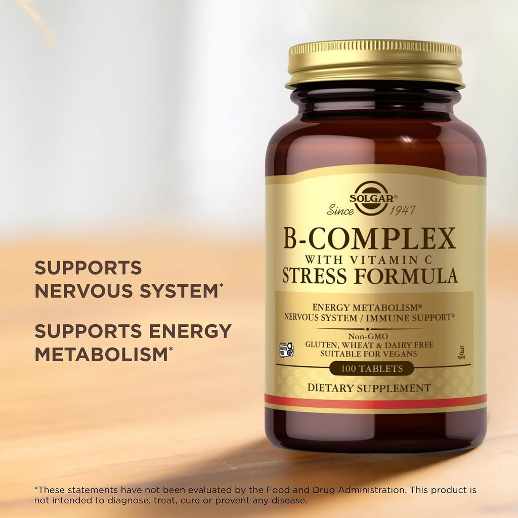 Solgar Complejo B con Vitamina C - 100 Comprimidos - Vegano, Sin Gluten