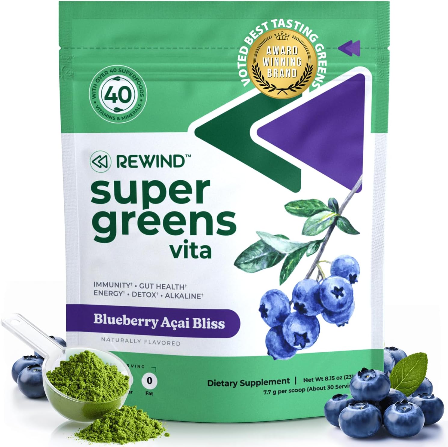 Rewind Super Greens Polvo Variedad - 12 Sticks
