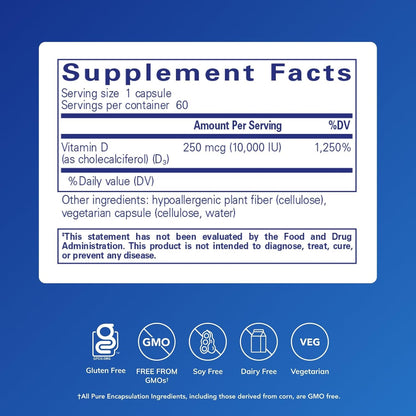 Pure Encapsulations Vitamina D3 250 mcg – Contribuye al mantenimiento de los niveles normales de calcio en sangre. – Image 2