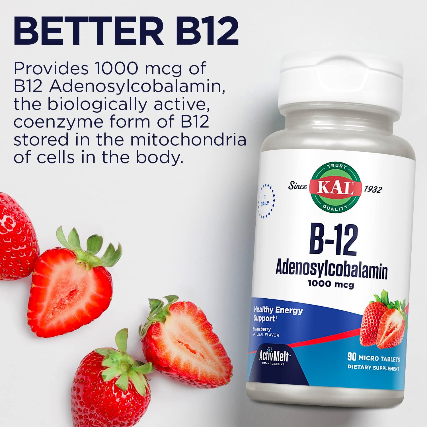 KAL Vitamina B12 Adenosilcobalamina 1000 mcg - 90 Comprimidos ActiveMelt