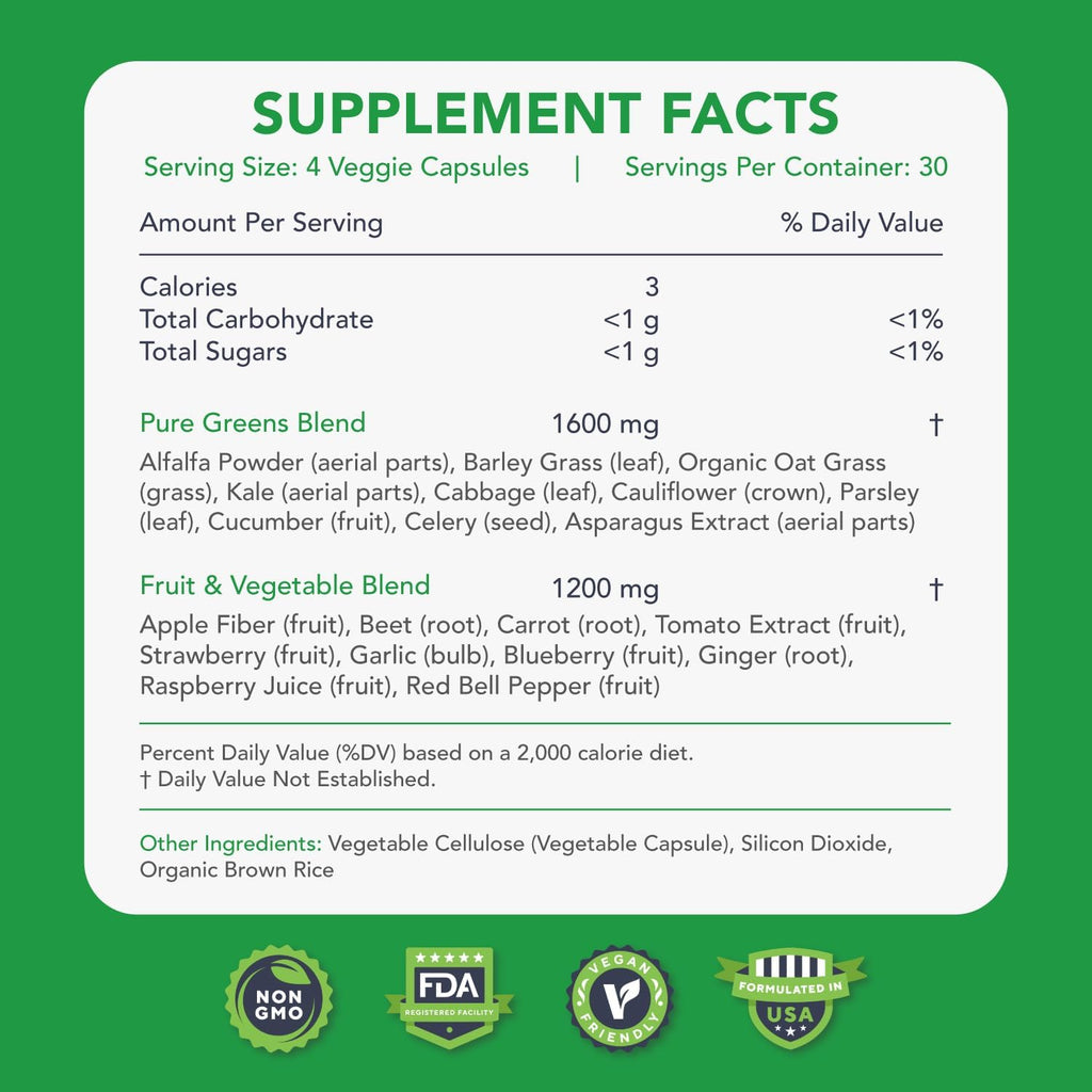 KaraMD Pure Nature | Suplemento de Verduras, Frutas y Hortalizas | Multivitamínico Integral y Antioxidantes | 20 Frutas y Verduras para Energía y Digestión | Sin Gluten y Vegano (Pack de 4)