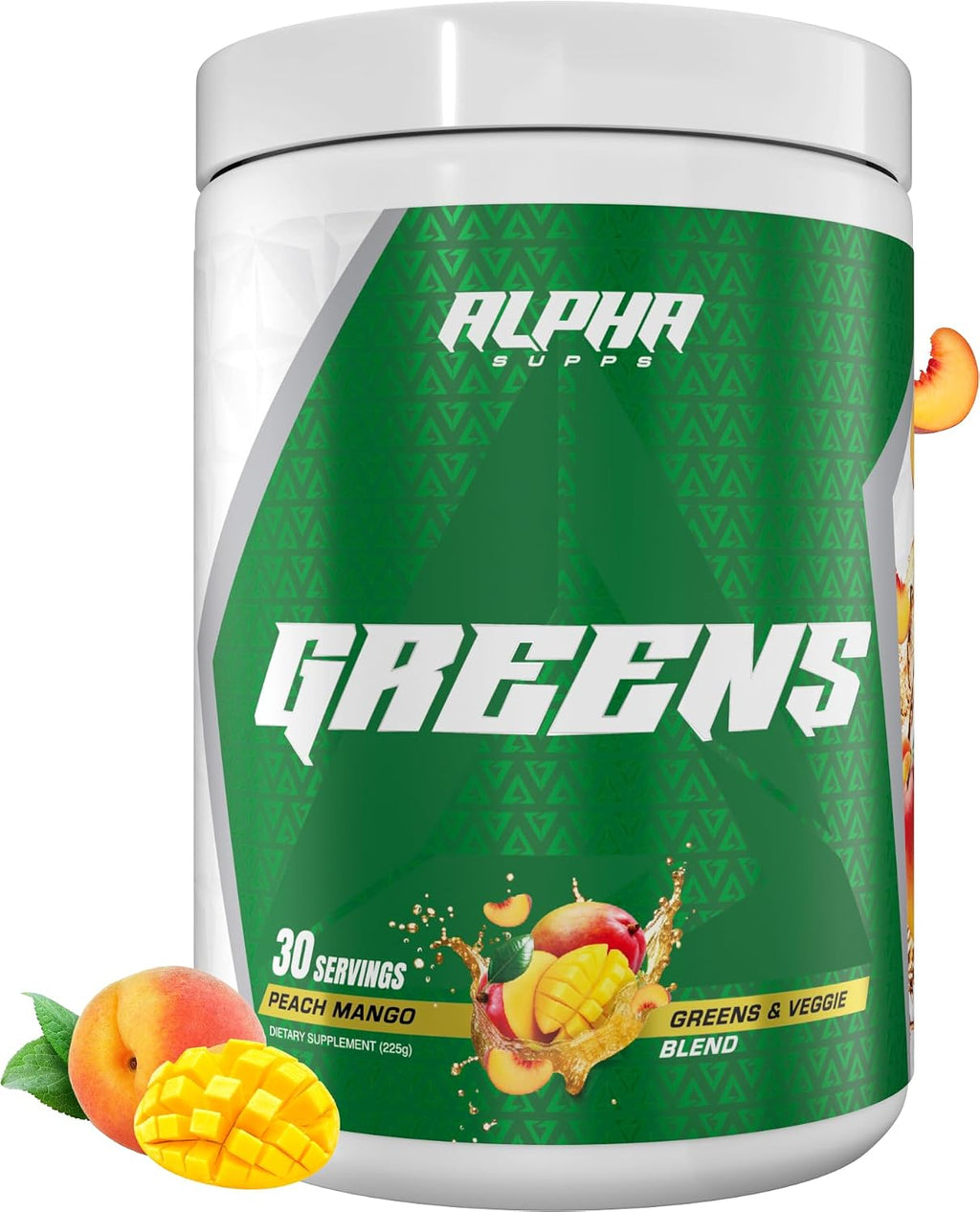 Alpha Greens - Superfood en Polvo con Frutas y Verduras, 40+ Ingredientes Naturales, Prebiótico y Probiótico, 30 Servicios (Melocotón Mango)