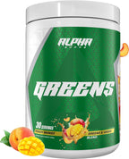 Alpha Greens - Superfood en Polvo con Frutas y Verduras, 40+ Ingredientes Naturales, Prebiótico y Probiótico, 30 Servicios (Melocotón Mango)