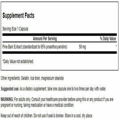 Extracto de Corteza de Pino de Swanson 50 mg, 100 Cápsulas – Image 2