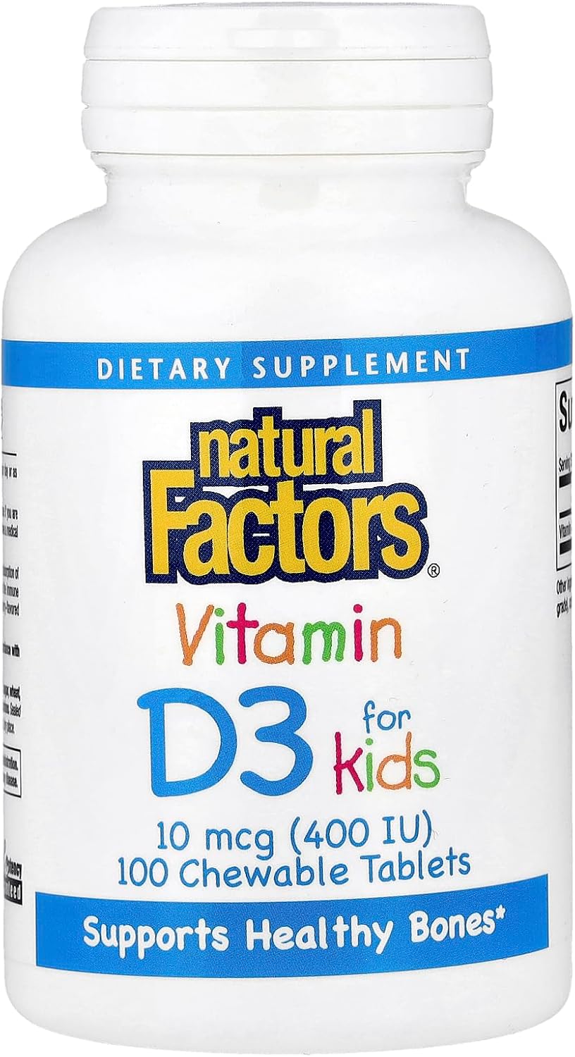Natural Factors, Vitamina D3 400 UI, Apoya Huesos y Dientes Fuertes y la Función Inmunitaria, 100 Comprimidos Masticables