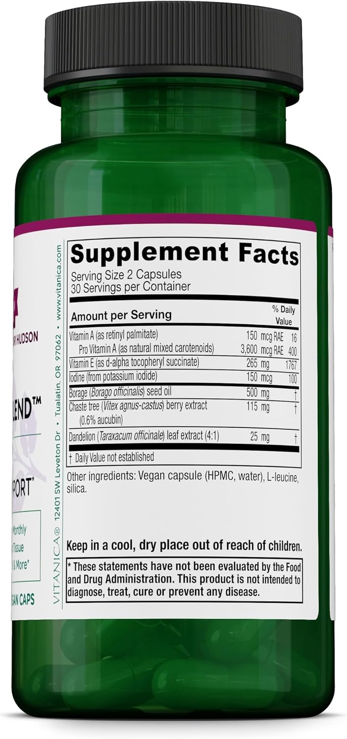 Vitanica Breast Cycle Blend - Breast Support Supplement with Chaste Tree and Vitamin E - 60 Vegan Capsules