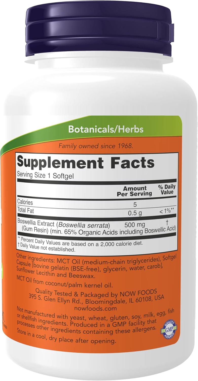 Extracto de Boswellia Serrata 500 mg en Aceite MCT - 90 Cápsulas Blandas - NOW Foods