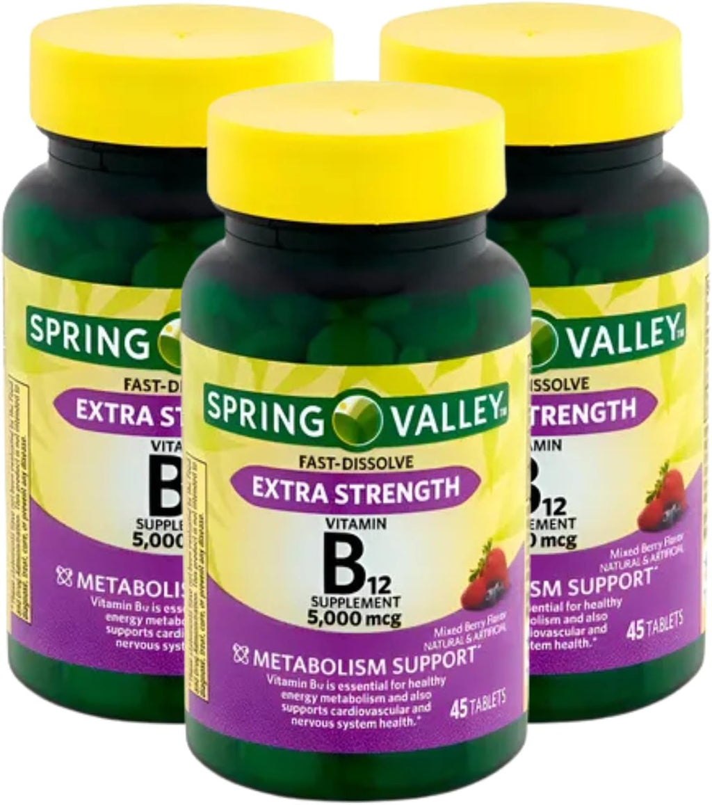 Vitamina B12 5000 mcg - 45 Comprimidos de Disolución Rápida Sabor Bayas - Pack de 2