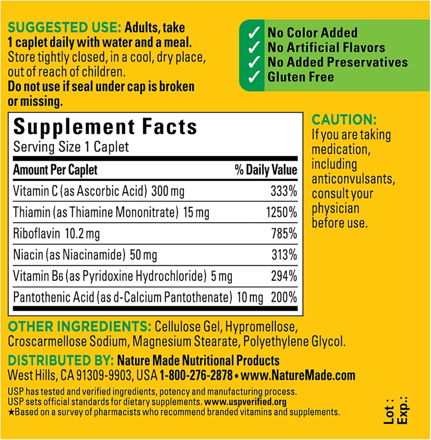 Nature Made Complejo B + Vitamina C, 100 Comprimidos, Lote de 2