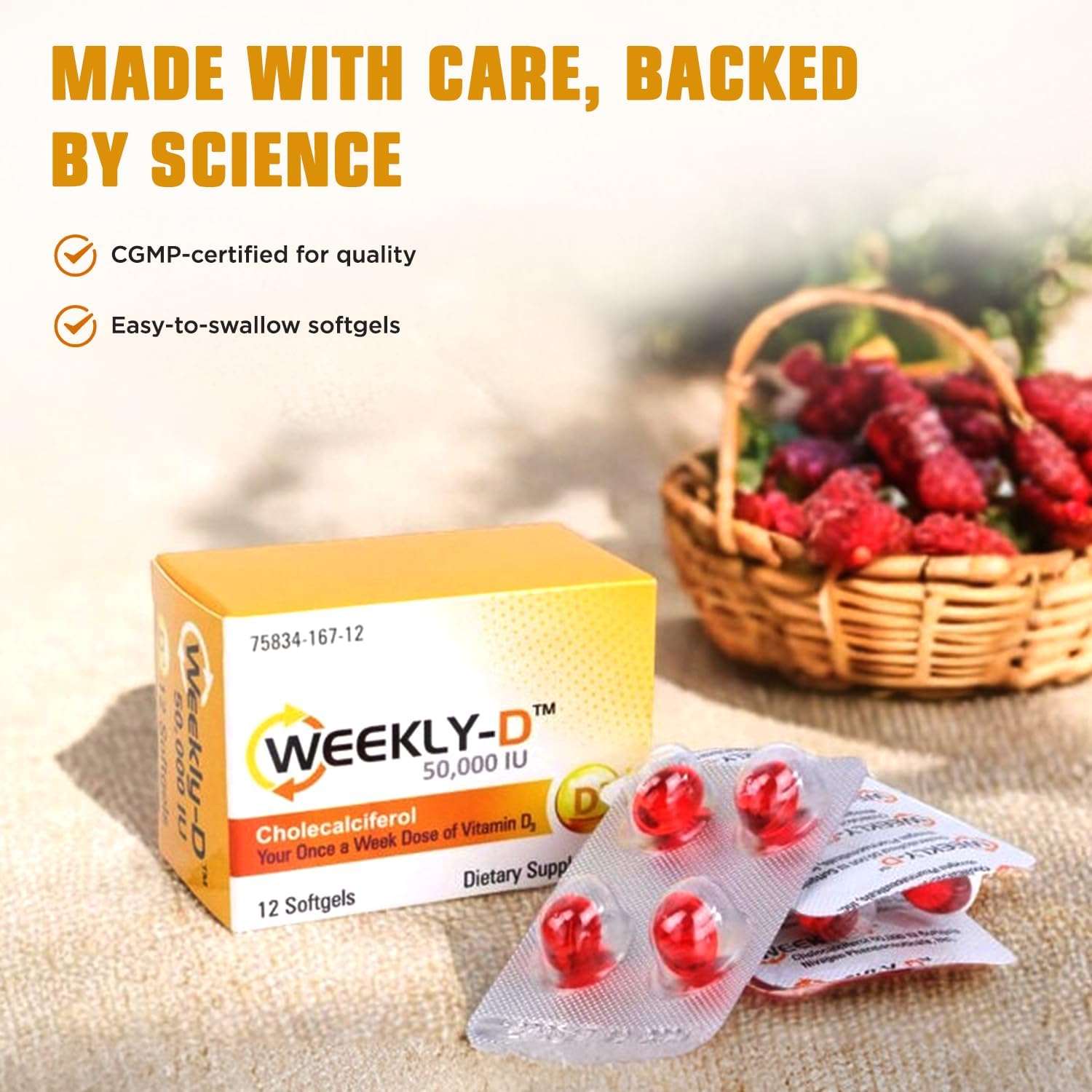 Nivagen Weekly-D Vitamina D3 50.000 IU (Colecalciferol) - Softgels Semanales de Alta Potencia - 12 Softgels