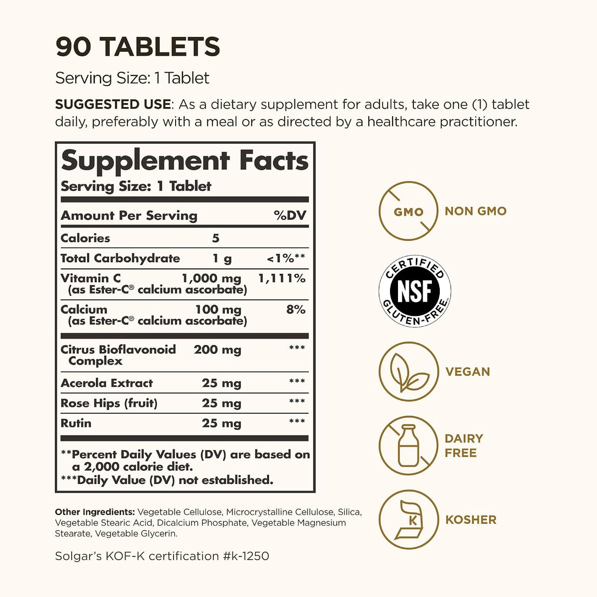 Solgar Ester-C Plus 1000 mg Vitamina C, 90 Comprimidos - Suave para el Estómago, No Ácido, Antioxidante y Apoyo Inmunológico – Image 2