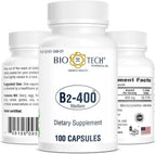 Bio-Tech Pharmacal B2-400, 100 Cápsulas – Suplemento de Riboflavina 400 mg – Sin Gluten, Sin OGM