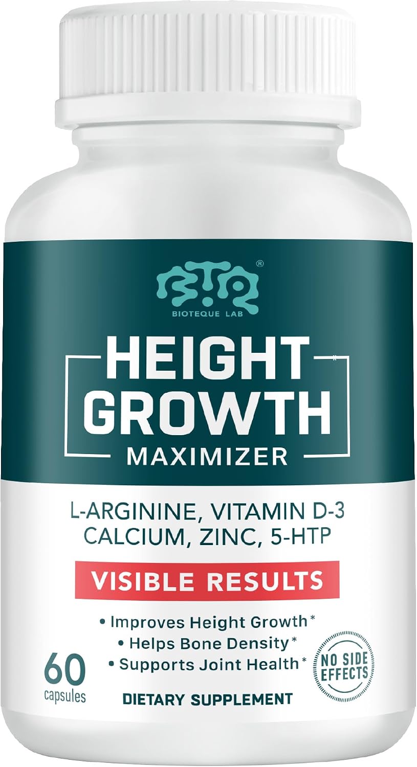 BIOTEQUELAB Height Growth Maximizer - Calcio, Vitamina D3 y Zinc - 60 Cápsulas