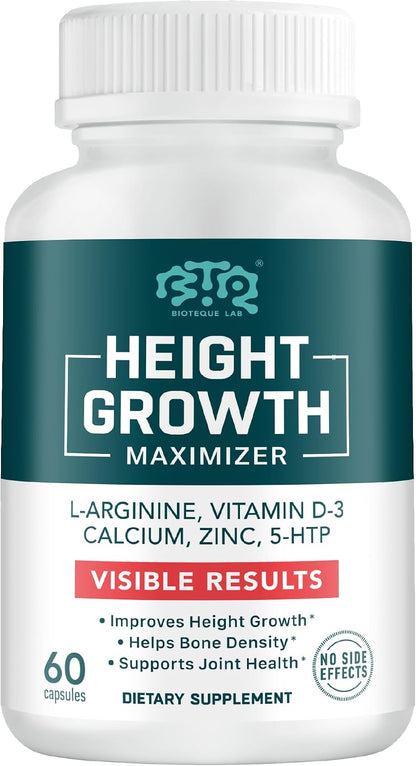BIOTEQUELAB Height Growth Maximizer - Calcio, Vitamina D3 y Zinc - 60 Cápsulas – Image 1