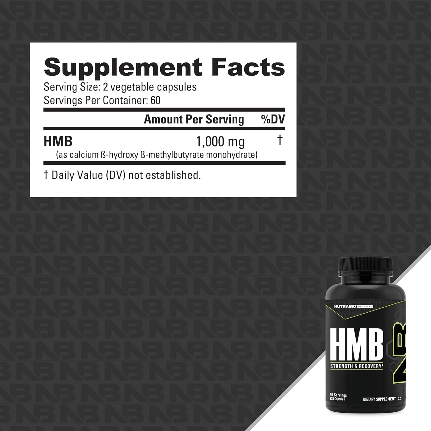NutraBio HMB Supplement, Amino Acid, 1000mg, 120 Cápsulas