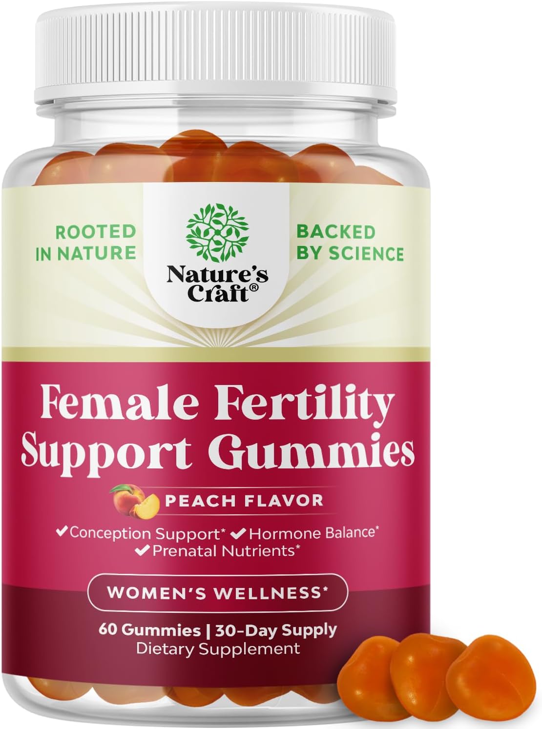 Fertility Gummies para Mujeres – Gominolas de Inositol con Myo-Inositol, Ácido Fólico y Vitex – Sabor Melocotón – 60 Unidades