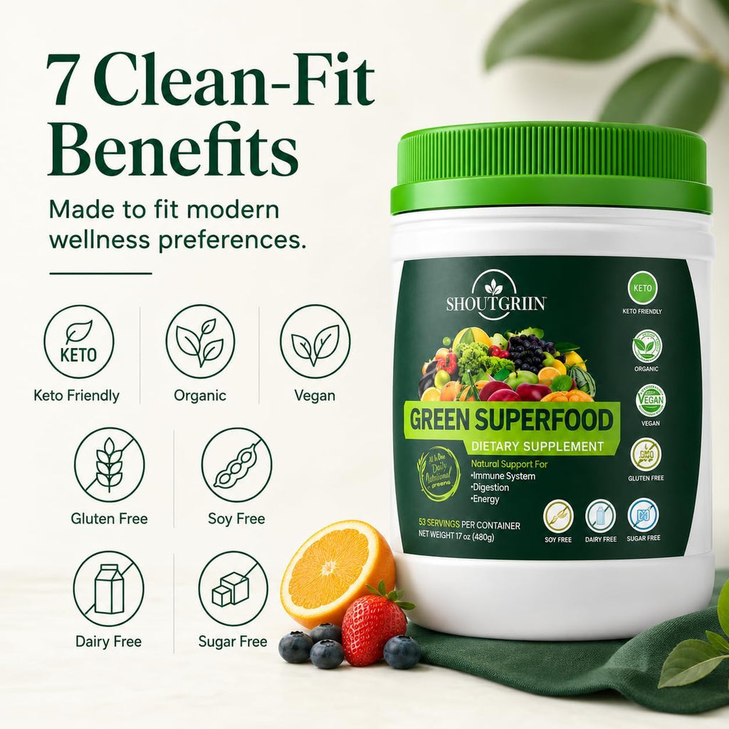 SHOUTGRIIN Green Superfood Powder — Superalimentos Verdes Orgánicos con 100B Probióticos