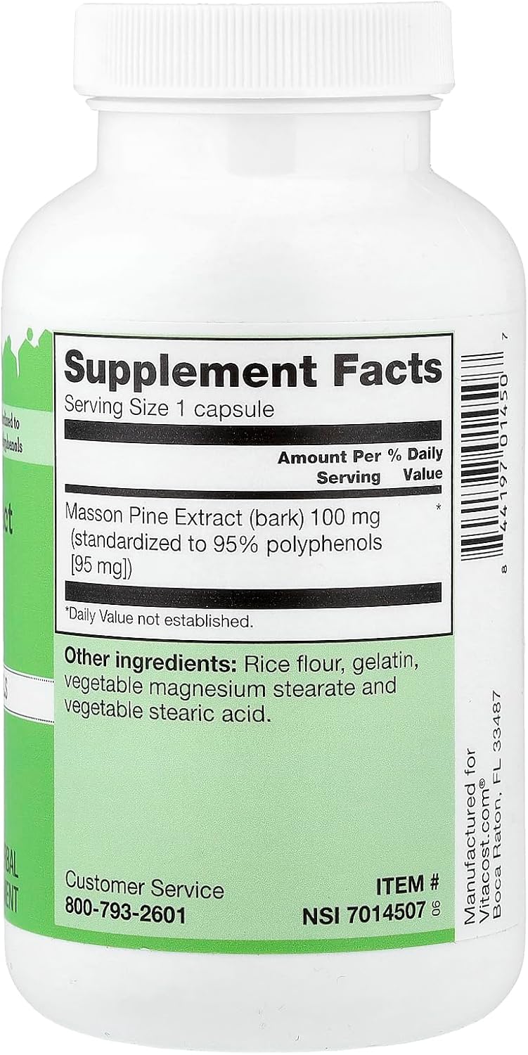 Extracto de corteza de pino Vitacost, 100 mg, 200 cápsulas