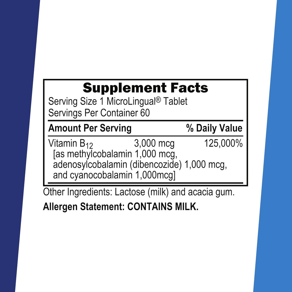 Superior Source Triple B-12 NO Shot 3,000 mcg - Suplemento para el sistema cardiovascular y energía - Apoyo para la salud del corazón con metilcobalamina - 60 comprimidos de disolución instantánea