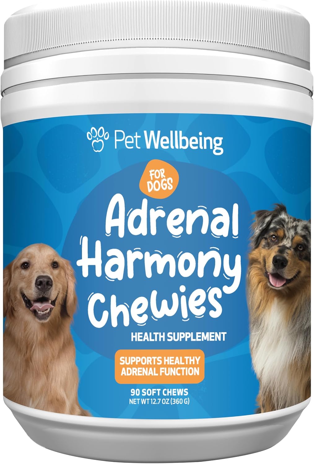 Pet Wellbeing Adrenal Harmony Chewies para Perros - Apoyo Suprarrenal y Equilibrio de Cortisol con Ashwagandha y Bacopa - Certificado NASC y Formulado por Veterinarios - 90 Chews Blandos
