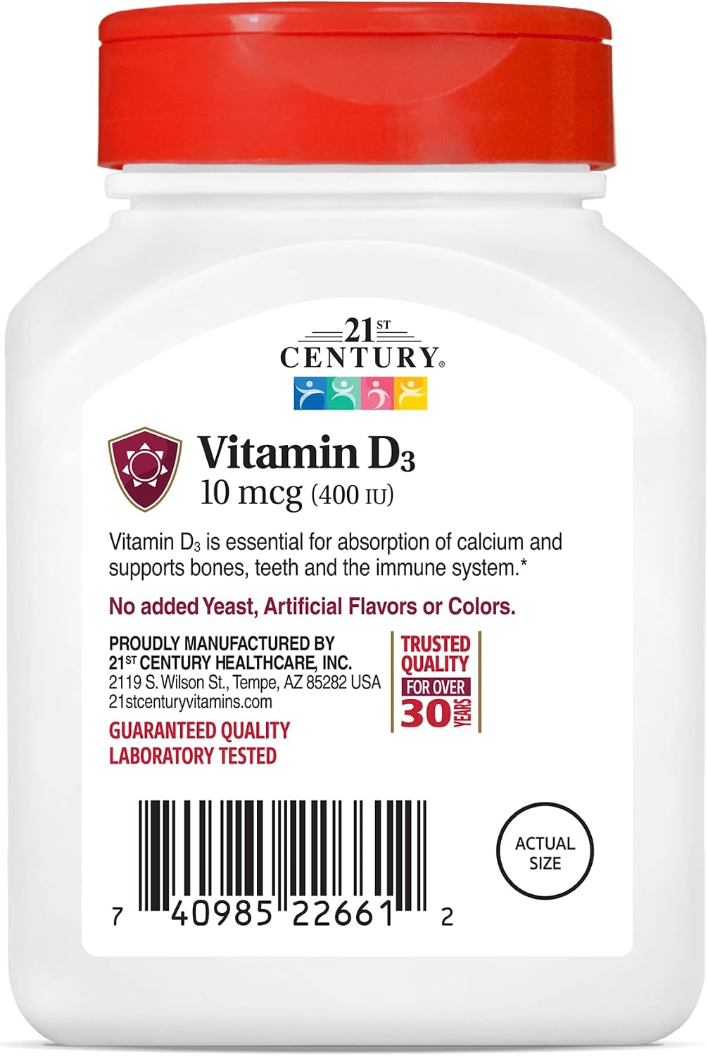 21st Century Vitamina D3 400 UI, 100 Comprimidos