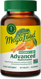 MegaFood Multivitamínico para mujeres mayores de 40 años - Multivitamínico para mujeres con hierro, vitaminas C, B12, K2, A, B6, colina y más - Sin OGM, sin gluten - Vegetariano - 60 comprimidos (30 dosis)