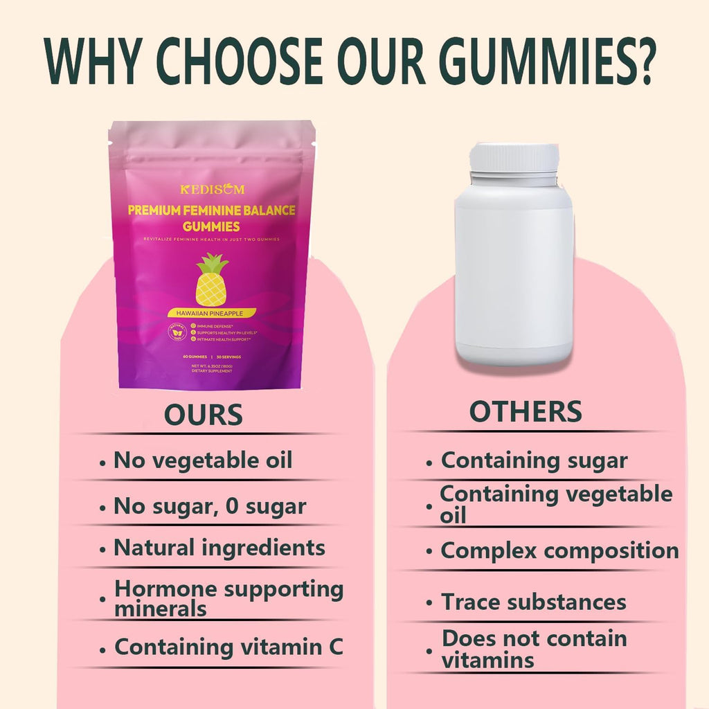 Premium Feminine Balance Gummies - Gominolas para el Bienestar Femenino con Probióticos - Sabor Piña Hawaiana - 60 Gominolas - 30 Dosis
