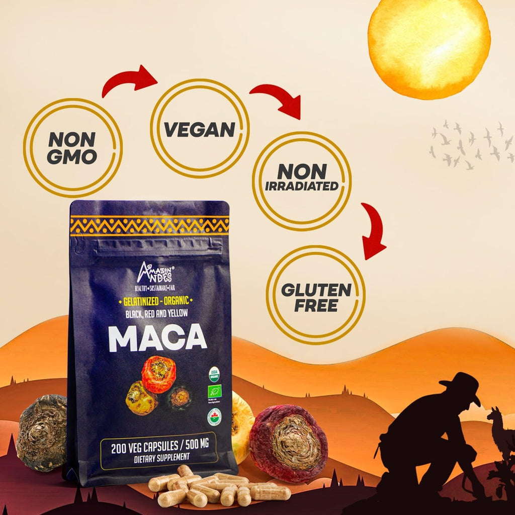 Cápsulas de Maca Negra, Roja y Amarilla Premium – 3000mg por Ración