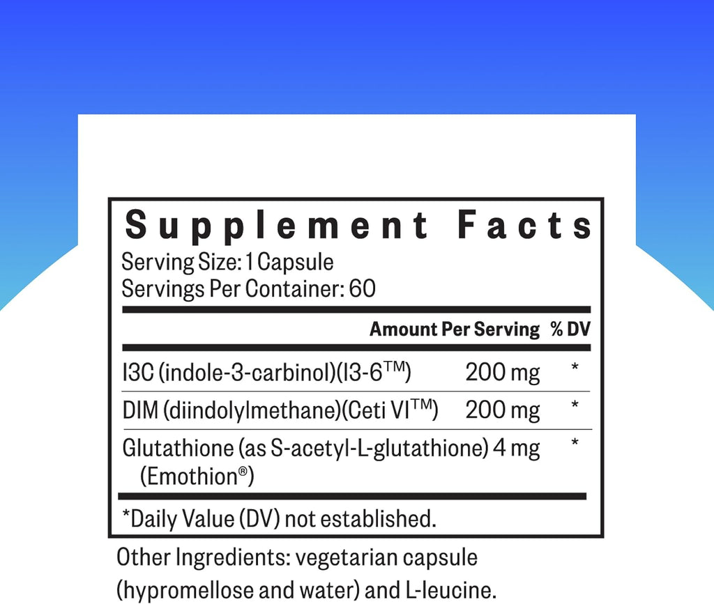 Seeking Health DIM & I3C - Apoyo al Metabolismo Hepático de Estrógenos - 400 mg, 60 Cápsulas