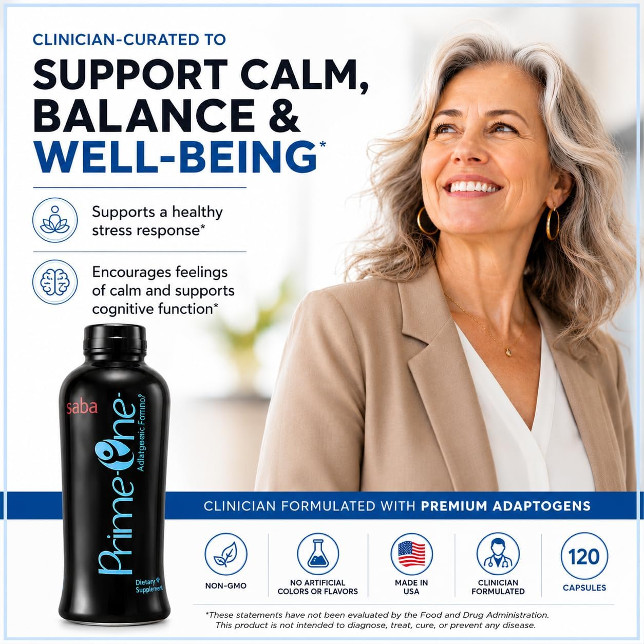 Saba Prime One Líquido Adaptógeno con Ashwagandha, Rhodiola, Reishi, Ginseng y Eleuthero - 946 ml