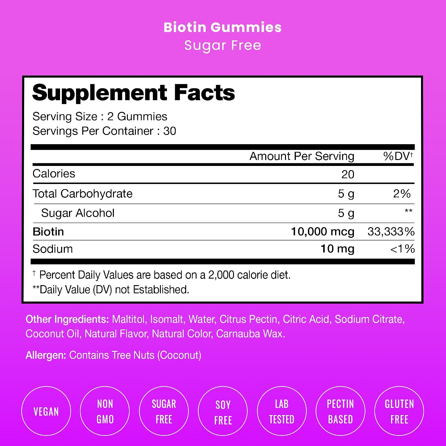 NutraChamps Biotin Gummies Sin Azúcar 10000mcg - Alta Potencia - Gominolas Veganas para Cabello, Piel y Uñas - Sabor Frambuesa (Pack de 2)
