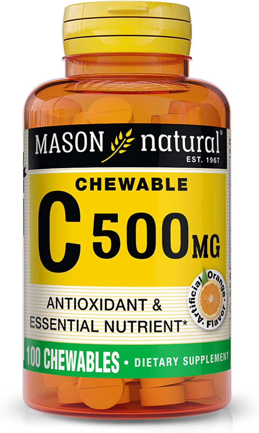 MASON NATURAL Vitamin C 500 mg (Ascorbic Acid) - 100 Orange Chewable Tablets