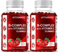 Vitamatic Complejo B Gummies con Vitamina C e Inositol - Sabor Fresa Natural - 60 Gominolas (2 Frascos)