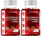 Vitamatic Complejo B Gummies con Vitamina C e Inositol - Sabor Fresa Natural - 60 Gominolas (2 Frascos)