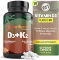 EarthNutri Vitamina D3 + K2 5000 UI con MenaQ7 y Aquamin