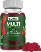 YUM-V'S Gomitas Multivitamínicas para Adolescentes con Biotina y Antioxidantes – Sabor Frambuesa – 60 Gomitas